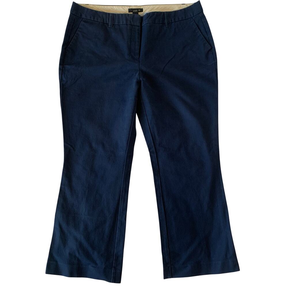 Lands' End Womens Sz 14P Petites Pants Dark Blue Front Flat Front Chino Khaki